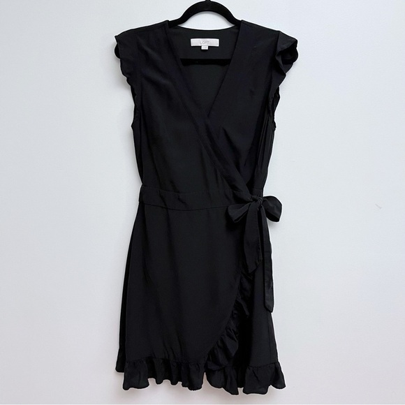 LOFT Black Flutter Sleeve V Neck Wrap Tie Waist Romper Dress Size 2 - Picture 1 of 13